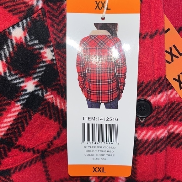 Soho Threads Women's Sherpa Lined Shirt Jacket, True Red XXL - NEW - Picture 3 of 10